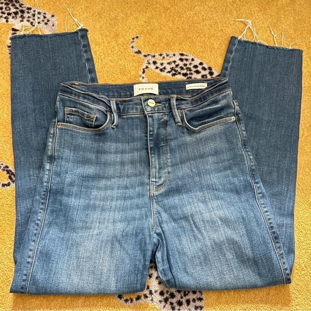 Frame Le Sylvie Slender Straight Jeans Raw Hem 27